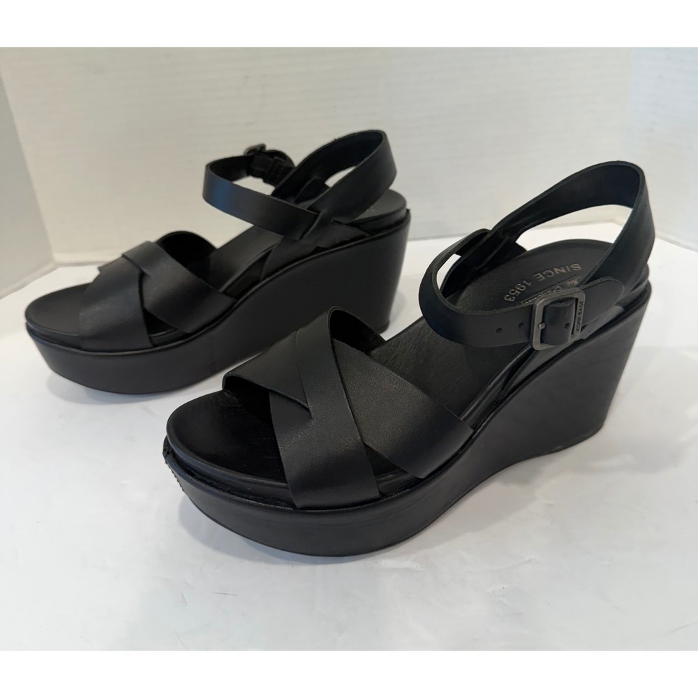 Kork-Ease Ava 2.0 Black Strappy Leather Buckle At Ankle Platform Sandal Shoes 6M
